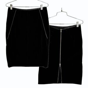 Yigal Azrouël Leather Trim Mini Skirt Size 6 Exposed Zippers Edgy Office Siren